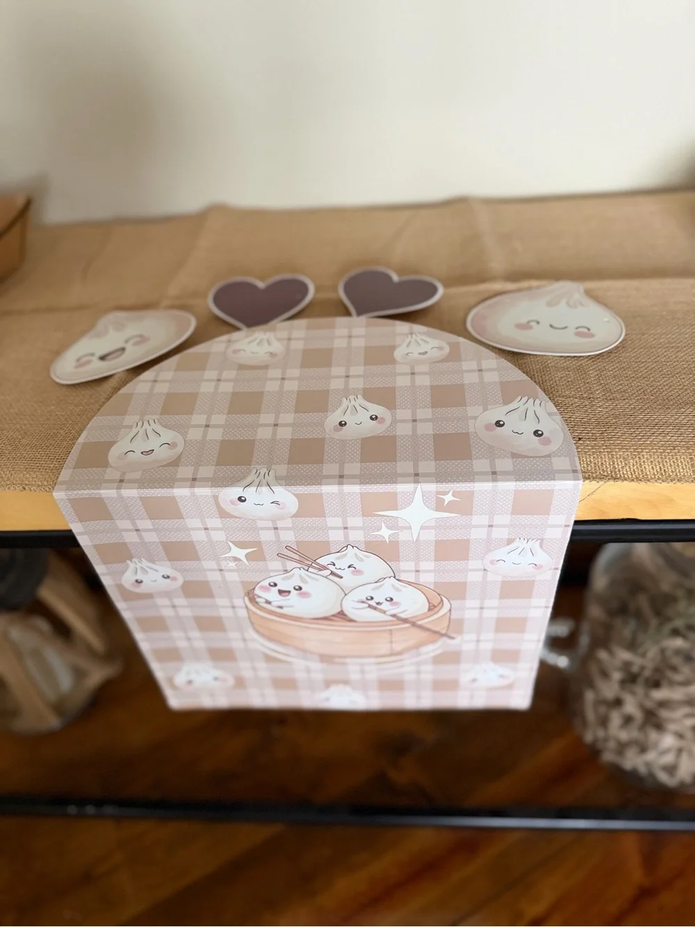 Cute Dumpling Squishy Birthday Party Banner and Decor - Brown and Tan